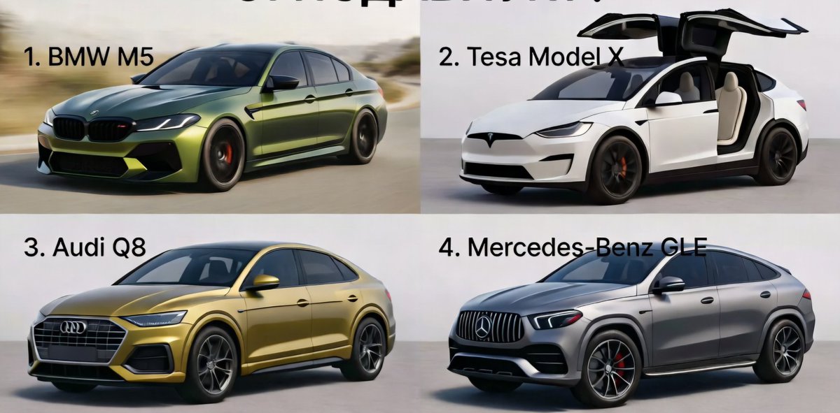 Oxcoinsignal's tweet image. 만약 공짜로 차를 한 대 고를 수 있다면? 🚗

1. BMW M5 
2. 테슬라 모델X
3. 아우디 Q8
4. 벤츠 GLE

(선택한 차에 따라 MBTI를 알 수 있어요🤓)
답은 댓글에 남겨주세요! 💬

#자동차 #선택 #MBTI #댓글