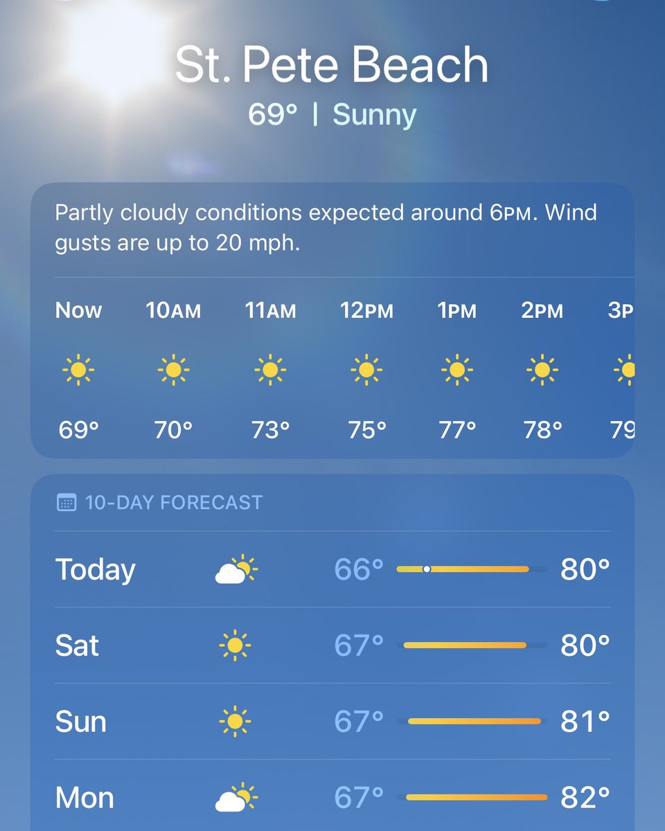 VisitSPC's tweet image. Slow your scroll and look at this picture-perfect weather forecast happening now, and through the weekend, at America’s Favorite Beaches! ☀️🏖️ #TGIF #StPeteBeach #Florida #VisitSPC
