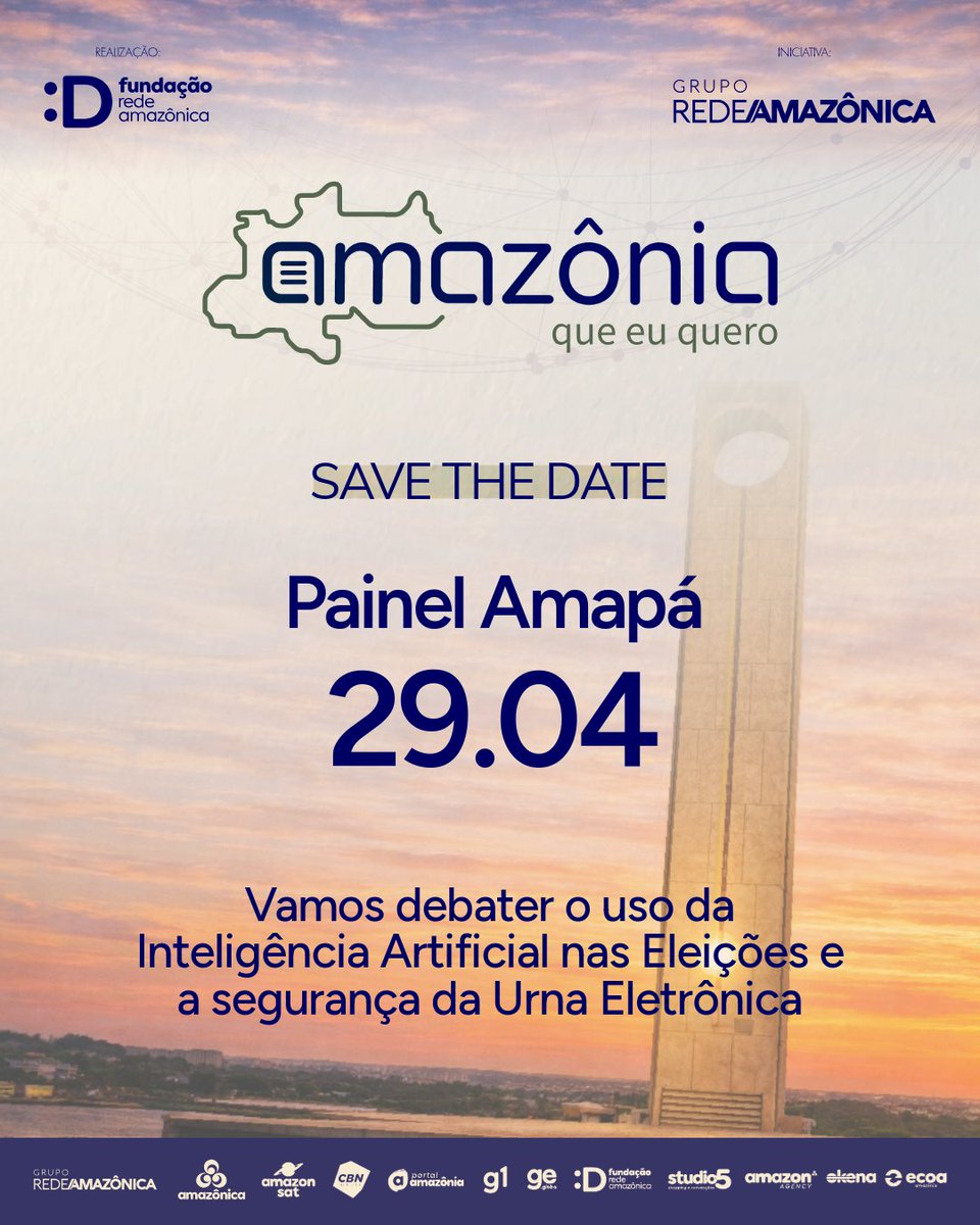 📍 O Amapá é o próximo destino!

No dia 29/04, o @amazoniaqueeuquero promove mais um painel sobre Democracia na Era Digital, com foco em IA nas eleições e segurança da urna 🗳️📲

Acompanhe nas redes da <a href="/redeamazonica/">Rede Amazônica</a>.oficial

#AmazoniaQueEuQuero