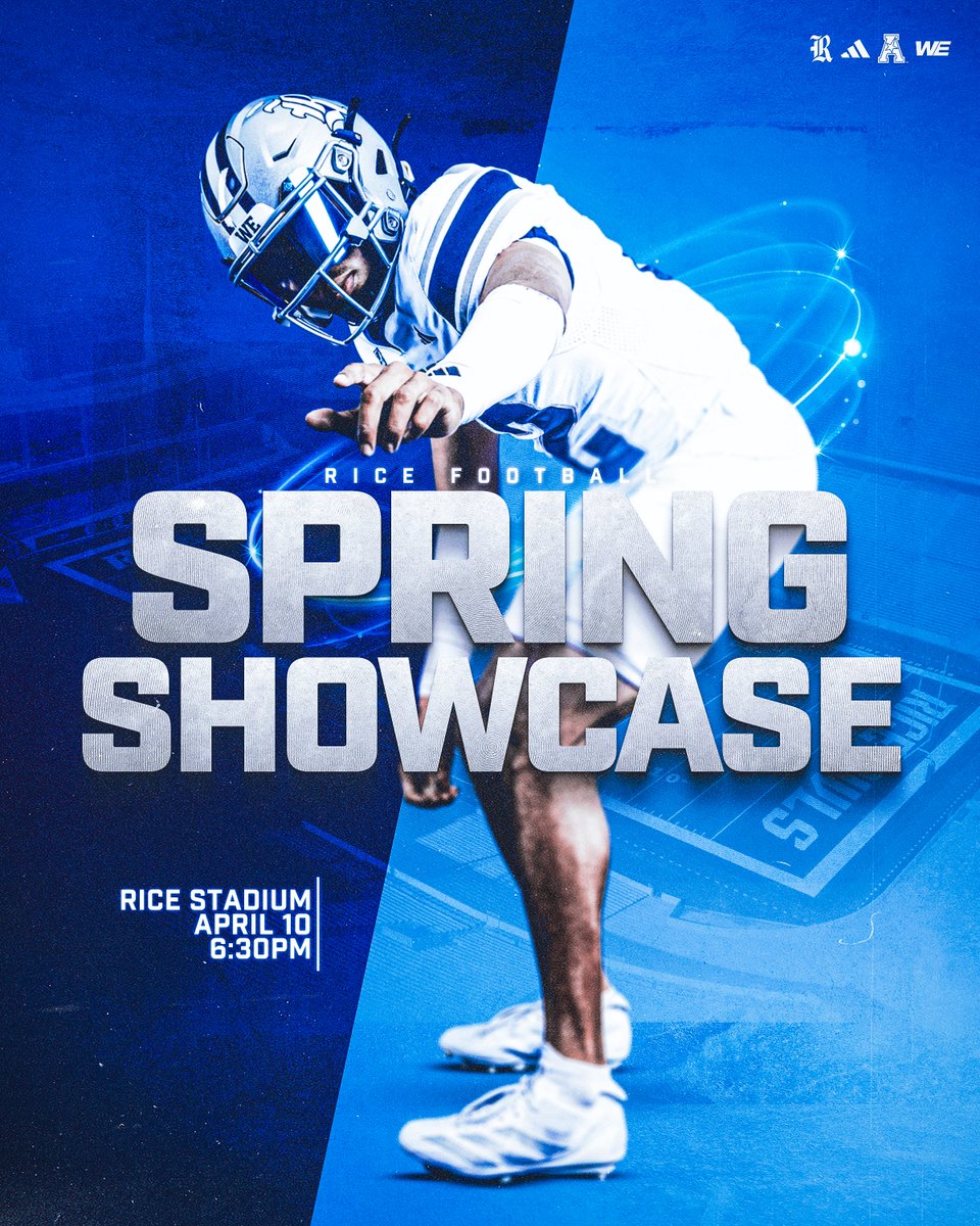 RiceFootball's tweet image. It’s Spring Showcase Day 👀

Join us at Rice Stadium this evening at 6:30PM. Admission is FREE‼️

#WE