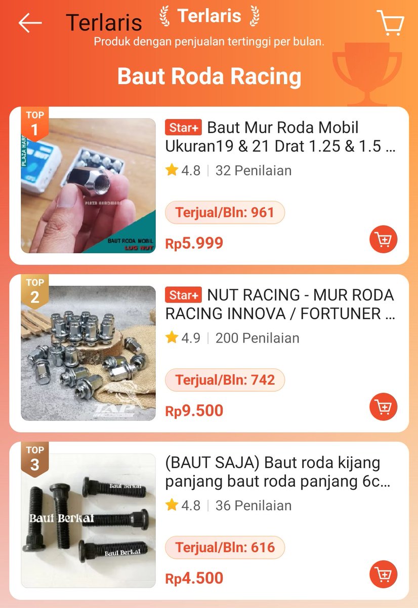 Arrofath's tweet photo. TOP 3 Baut Roda Racing terlaris di shopee https://t.co/RjpVuxjSvi