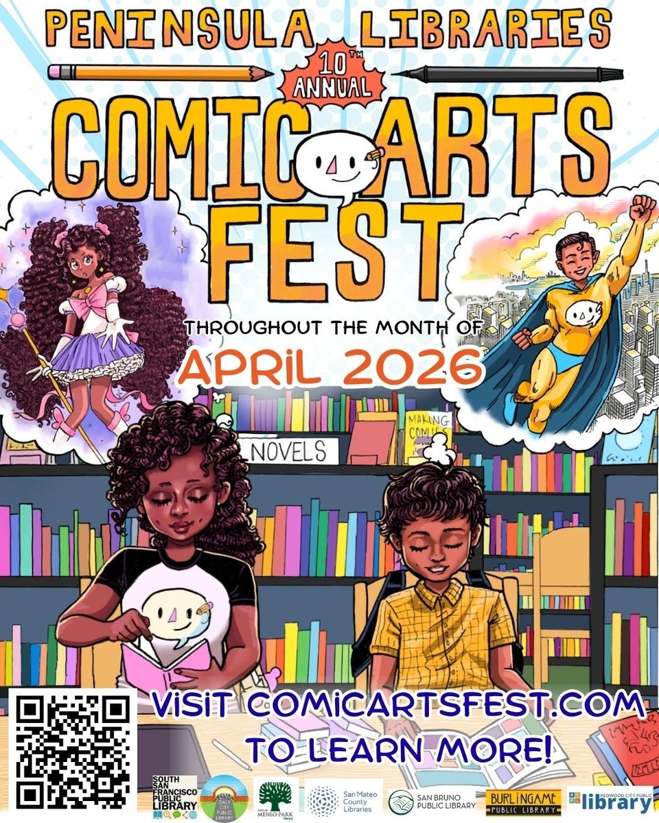 We're teaming up with libraries throughout San Mateo County to present Peninsula Libraries Comic Arts Fest, a month celebrating the art! Join us for these free events:

4/13: A (Mini) History of Animation
4/14: How to Draw Manga Moods
4/22: Art vs. AI

bit.ly/4pMn1Xl