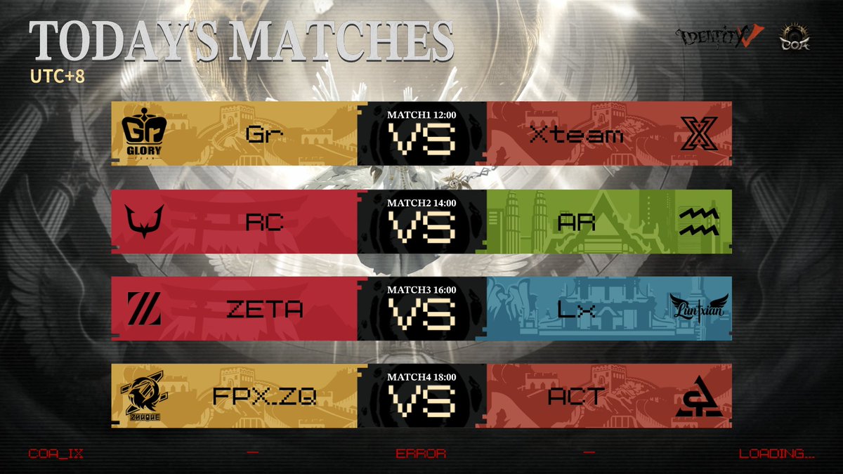 GameIdentityV's tweet image. Dear Visitors,
Expect intense battles and clutch plays.
Please check out Day 2 of Call of the Abyss IX Group Stage!
12:00 (UTC+8) Gr vs Xteam
14:00 (UTC+8) RC vs AR
16:00 (UTC+8) ZETA vs Lx
18:00 (UTC+8)  FPX.ZQ vs ACT
#IdentityV #IDVCOAIX #IDVCOA