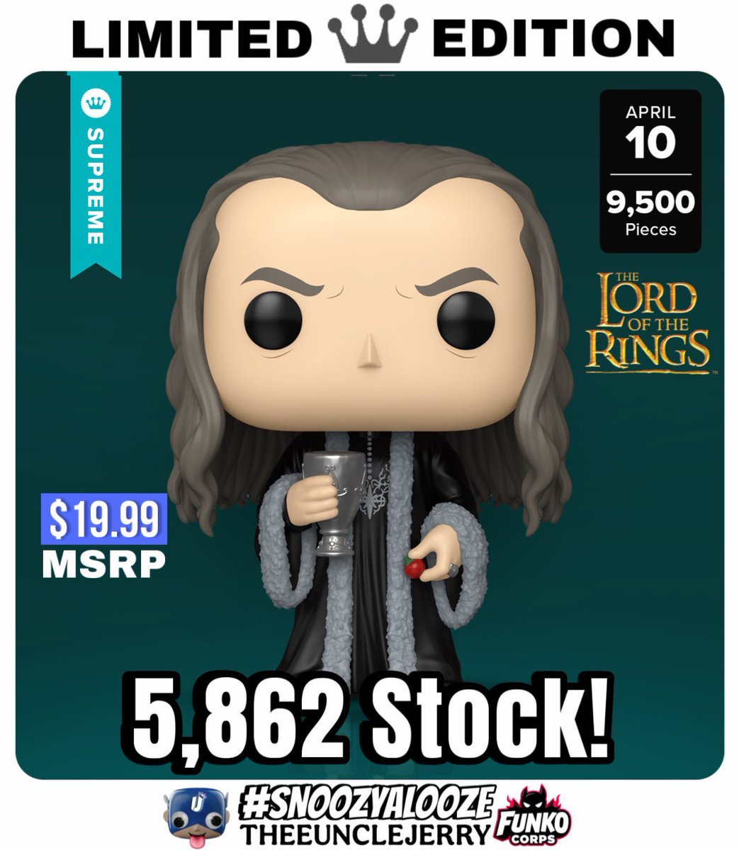 TheeUncleJerry's tweet image. 🗣️ REMINDER.. DROPPING TODAY!

🗓️ 4/10/26

⏰ 9am PST/12pm EST

Pop! Supreme LE 9,500: Lord of the Rings - Denethor
👉 bit.ly/4bXEMNc

📌 Loaded stock is pictured. Stock can change by drop day. 

📌 FLOW (first come/first served) style drop. 

#Funko #LimitedEdition