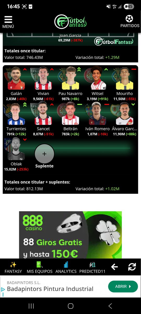 Aleeeex712's tweet photo. @ElBielsaFantasy @futbol_fantasy Algun cambio?
Turrientes por Pedri? 
Capi Joan García? https://t.co/HhOd5JOQcg
