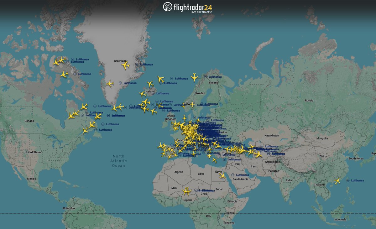 flightradar24's tweet image. With Lufthansa and Lufthansa Cityline cabin crew on strike today, the airline has canceled 920 flights (77.5%). Flights yesterday and today as of 14:45 UTC.