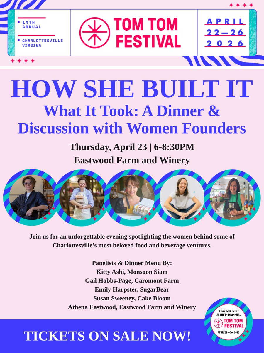 ULIVirginia's tweet photo. How She Built It: What It Took - A Dinner &amp; Discussion with Women Founders | Thursday, April 23rd, 6-8:30PM https://t.co/Q9Z5v4sZEX