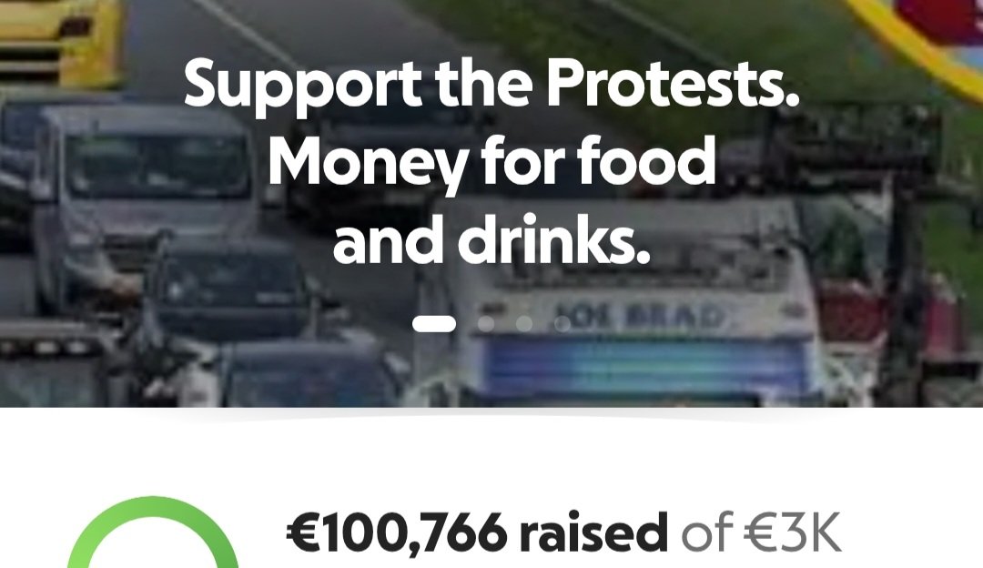 computer_user3's tweet image. No news about 100k being raised in a day for the protesters? Ireland is clearly behind this protest #FuelProtest