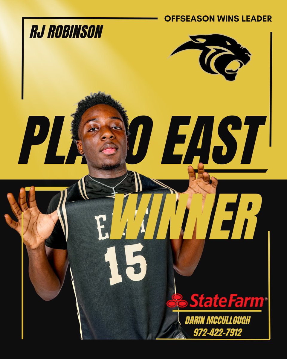 PlanoEastHoops's tweet photo. Last week’s Offseason Wins Leader: RJ Robinson 🏆🐾

RJ led the entire program in wins last week—exactly the leadership we love to see! 📈

Presented by Darin McCullough and State Farm. 🛡️ https://t.co/CHRtPMK3J0