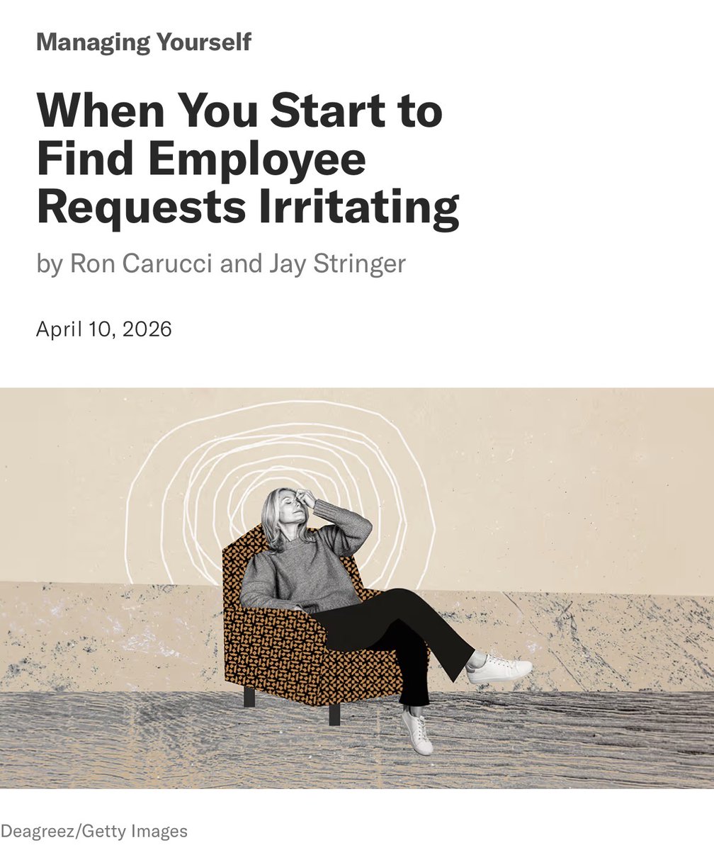 RonCarucci's tweet image. Why do employee requests sometimes irritate us more than they should?

Every request reveals what someone else is reaching for — and exposes what your own system is protecting.

New in @HarvardBiz with my friend @_jaystringer : hbr.org/2026/04/when-y…

#Leadership #SelfAwareness