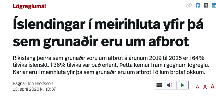 gudditexas's tweet photo. Með öðrum orðum, þeir með erlent ríkisfang eru 2,6x líklegri til þess að vera grunaðir um afbrot. https://t.co/NbVvanjvoh