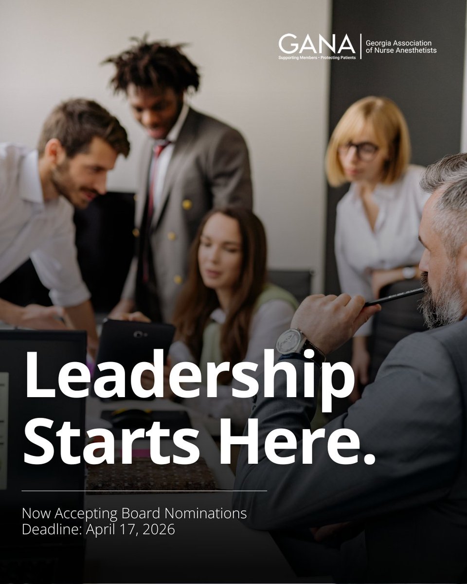 GeorgiaCRNA's tweet photo. There’s still time to step into leadership with the Georgia Association of Nurse Anesthetists — but the deadline is approaching.
📅 Nominations close 4/17
Submit your nomination today. https://t.co/6xUBFAmdm7 https://t.co/yC4AAHH5eH