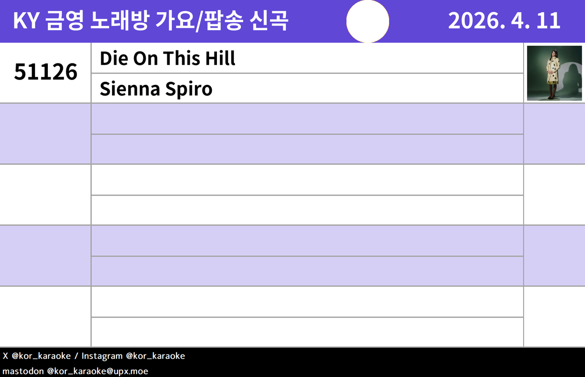 kor_karaoke's tweet image. #KY #노래방신곡 #가요 #SiennaSpiro