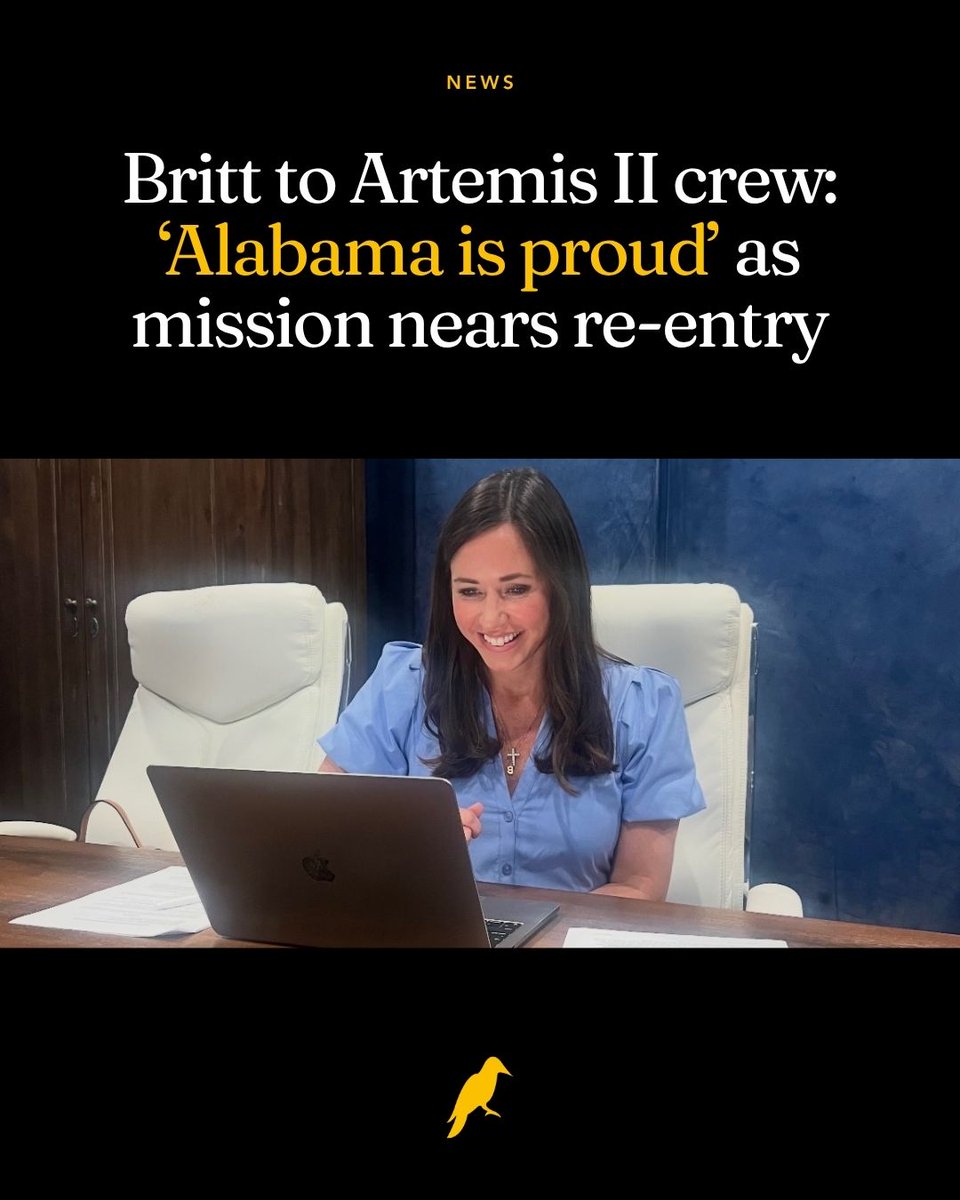 yhn's tweet photo. Alabama’s role in NASA’s return to deep space took center stage this week as U.S. Sen. Katie Britt (R-Montgomery) spoke with the Artemis II crew ahead of their planned return to Earth, highlighting contributions from Huntsville’s Marshall Space Flight Center.

@SenKatieBritt  joined NASA leadership and fellow lawmakers to communicate with the four astronauts aboard the Orion spacecraft as the mission neared completion. Artemis II marks the first crewed deep space flight since 1972, with a lunar fly-by set to conclude upon re-entry.

During the call, Britt emphasized the significance of the mission and invited the astronauts to share messages with their families and the next generation of explorers.

“Hey everyone! I know how proud we are in Alabama of the role that Marshall Space Flight Center in Huntsville has played in this incredible mission. So, I can’t even imagine how unbelievably proud your families are of you and how excited they are to see you soon and to welcome you back to Earth. So, instead of a question, I want to let each of you just take the next minute to publicly address your children and the next generation of space explorers as (this) history-making space flight mission enters its final hours. So, thank you so much for your incredible service and your example.”

Read full piece: https://t.co/nyaCTnpkBP

#Alabama #ALPolitics #ArtemisII #NASA #KatieBritt