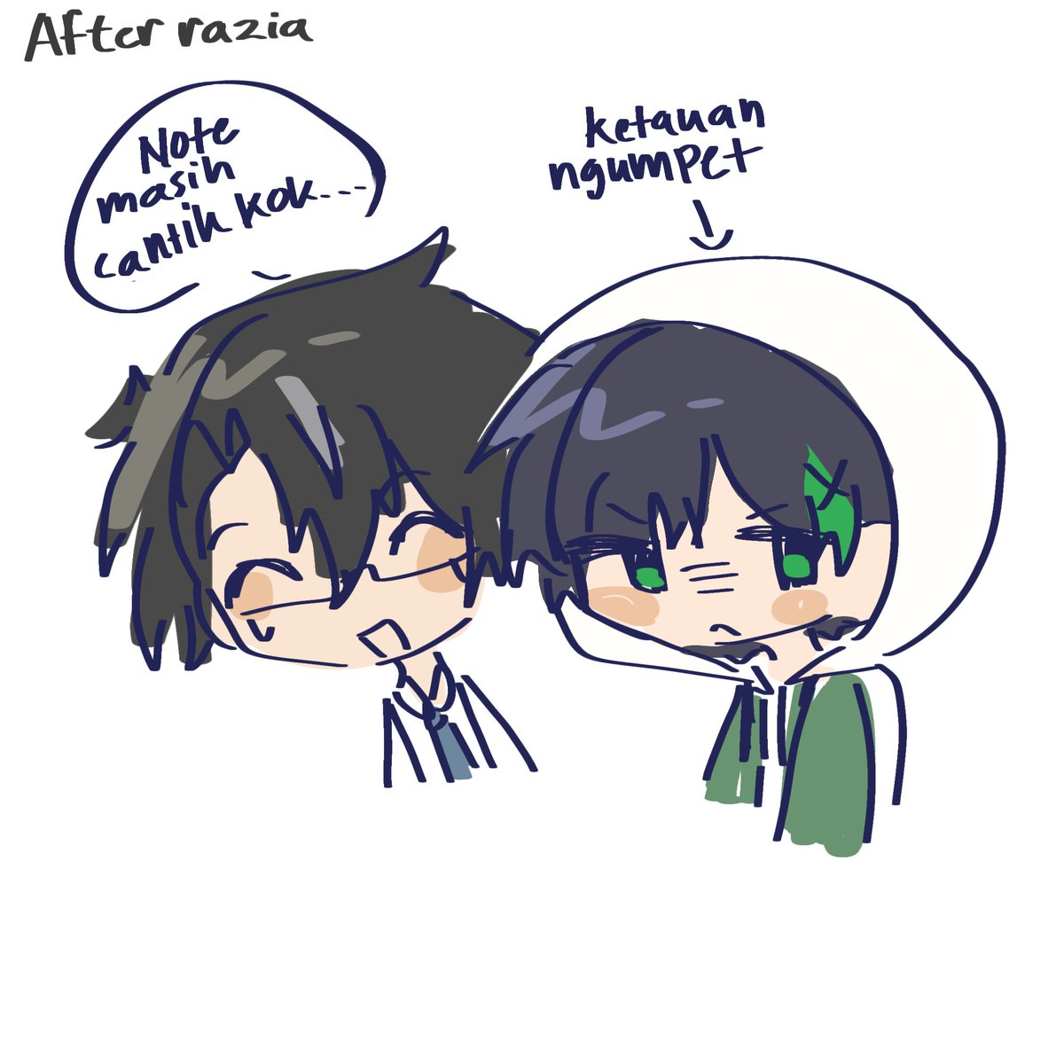 fuuwumiaw's tweet image. #sunnote #notesun razia rambut
🎵: beb pls jgn adain razia hari ini dongg 
☀️: mana bisa anjir gw nya disuruh ama guru...

after razia 
🎵: ah males bgt, rambut gw jd jelek ama tu guru
☀️: 🎵 msh cantik kok...
🎵: boong kamu mah