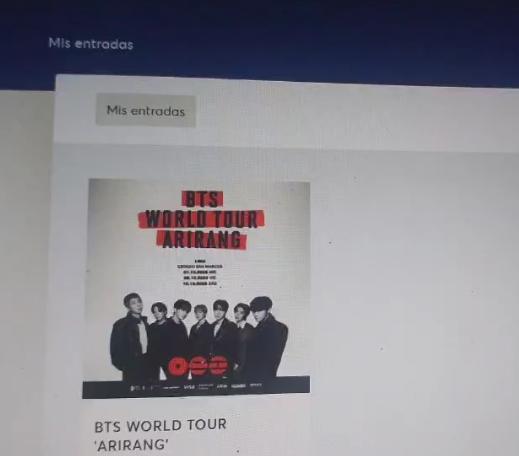 Sandra82597453's tweet photo. Chicas estoy vendiendo mi entrada para el 7 de octubre en Campo B. El mismo precio normal. Por motivos personales. Cualquier cosa me avisan porfis 🥺🥺. #BTS_ARİRANG #BTS #ARIRANGTOUR https://t.co/FH24yaRTBl