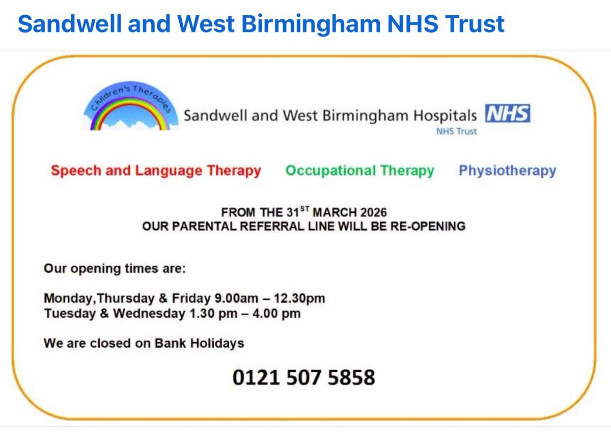 AlbrightCentre's tweet photo. @and_nhs60405 #SpeechandLanguage #SaLT #Occupationaltherapy #physiotherapy #sandwell https://t.co/LcsNiA062S