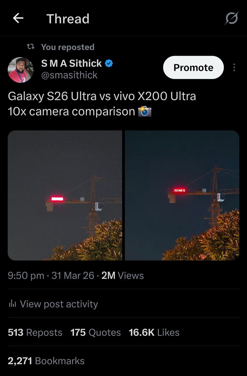 smasithick's tweet image. 🚨 Update 2 - Galaxy S26 Ultra Camera Issue

As mentioned in Update 1, @SamsungIndia collected logs from my device. During the call, they also asked if I’m facing issues in daylight. I confirmed, there’s a hazy image issue at 10x even in daylight.

Next, I received calls from