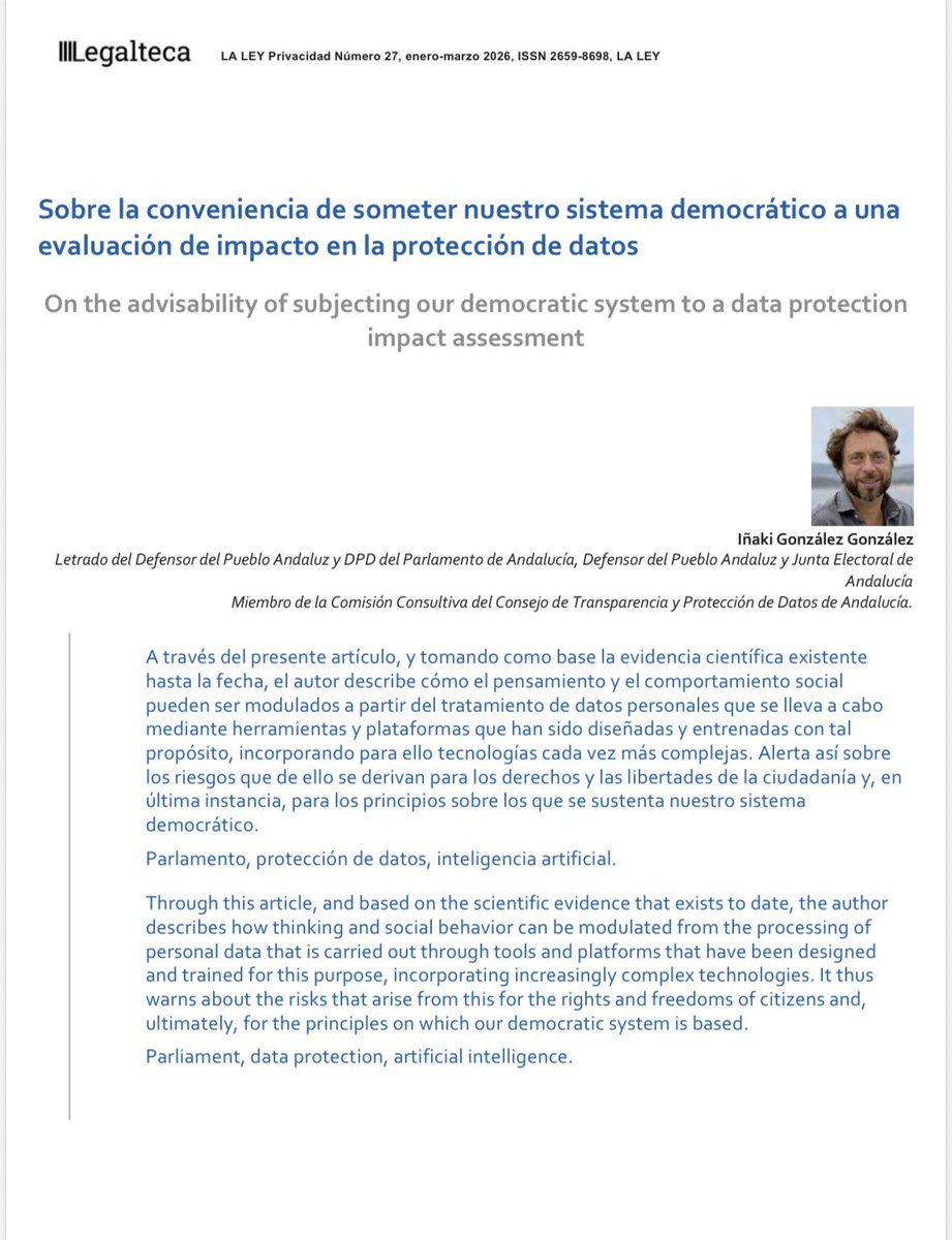 Un placer y un honor contribuir, desde la más absoluta humildad, al estudio doctrinal del derecho a la #ProtecciondeDatos. Gracias a <a href="/aranzadilaley/">ARANZADI LA LEY</a> por hacerlo todo tan fácil. <a href="/AsociacionDPDP/">ADPDP Asociacion DPD Parlamentarios</a>