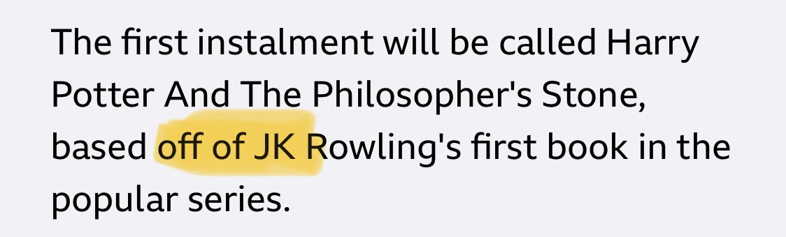 spanglotron's tweet photo. Really, @BBCNews? “Off of”? https://t.co/z6Nnjv3a0e