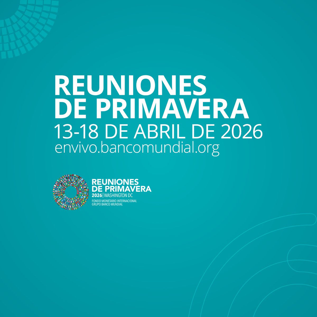 Las Reuniones de Primavera del @GrupoBancoMundial ofrecen una oportunidad única para interactuar con funcionarios gubernamentales, sector privado, líderes juveniles y expertos en desarrollo de todo el mundo.
¡Estás invitado! 13-18 de abril.
envivo.bancomundial.org/es/evento/2026…
#WBGMeetings