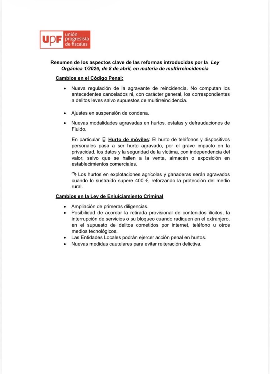 Resumen de los aspectos más relevantes de la reforma introducida por la LO 1/2026