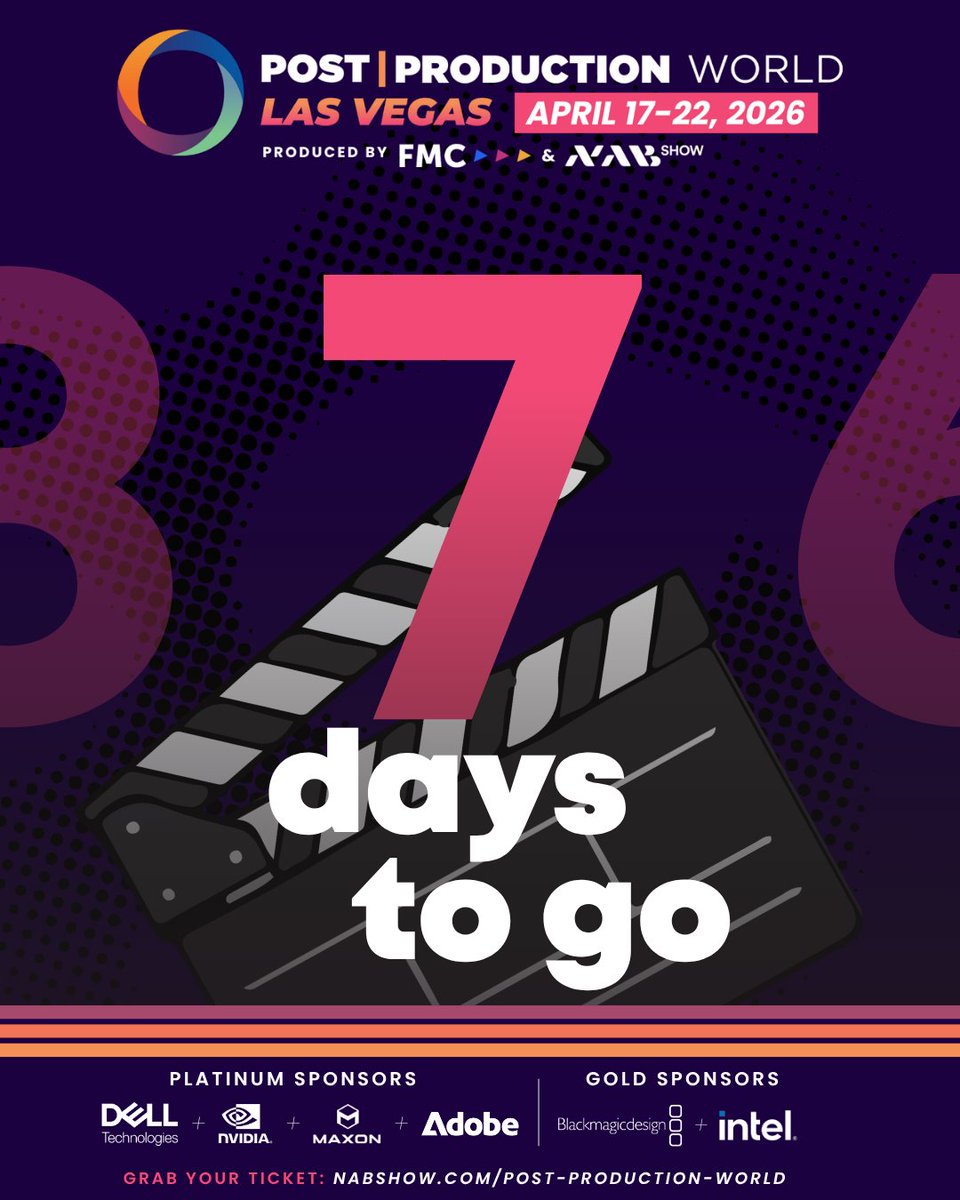 FMC_Conferences's tweet image. 7 days to Post|Production World Las Vegas. 🎬

DaVinci Resolve, Premiere Pro, color grading, AI audio, multicam. Get it all with the Full Conference Pass or All Access Pass.

April 18–22 · Las Vegas
🎟️ bit.ly/48FGP7J

#PPW2026 #NABShow #VideoEditing #PostProduction