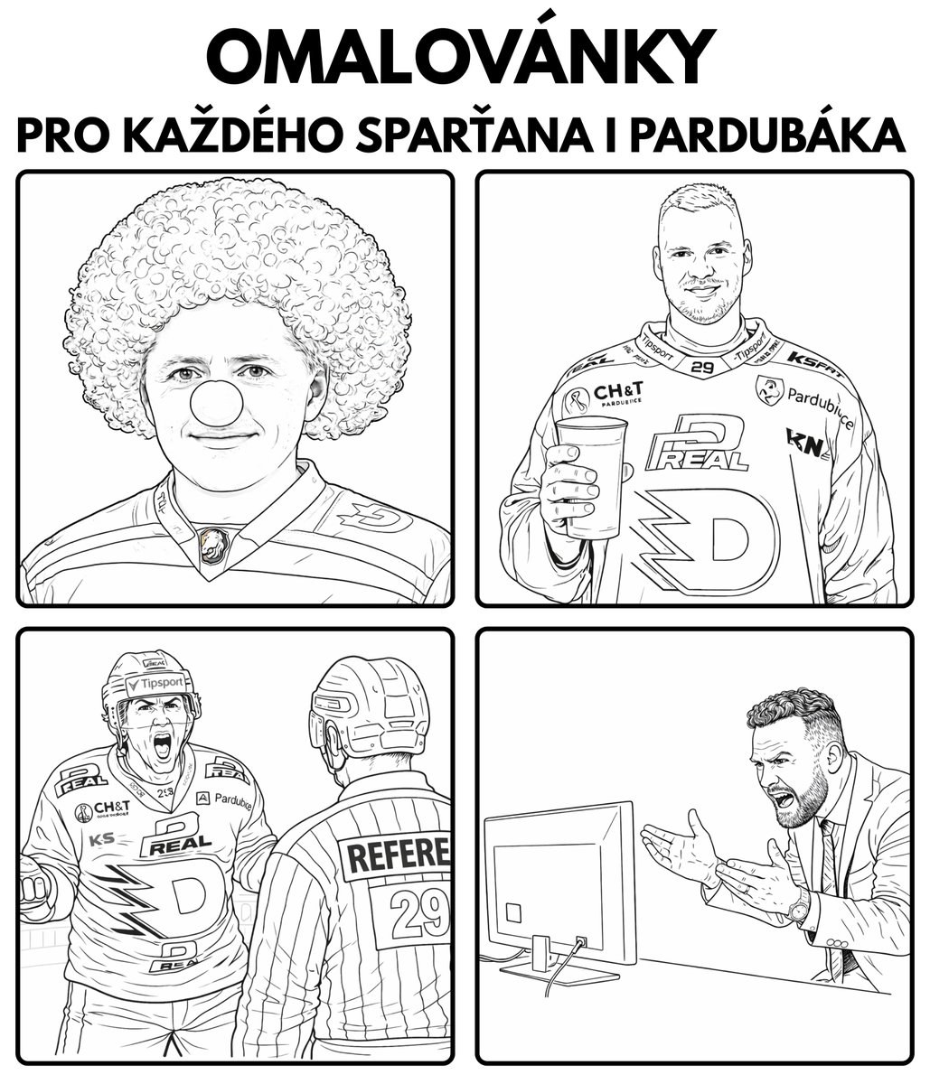 Pro všechny, kdo si chtějí zkrátit čas před zítřejším 5. semifinále, tu máme exkluzivní omalovánky...

Najdete v nich vše, na co jste si v semifinále zvykli:
🤡 dělání ze sebe klauna
🍺 házení piva na fanoušky
😭 hádání se s rozhodčími
🔍 hledání neexistujících faulů