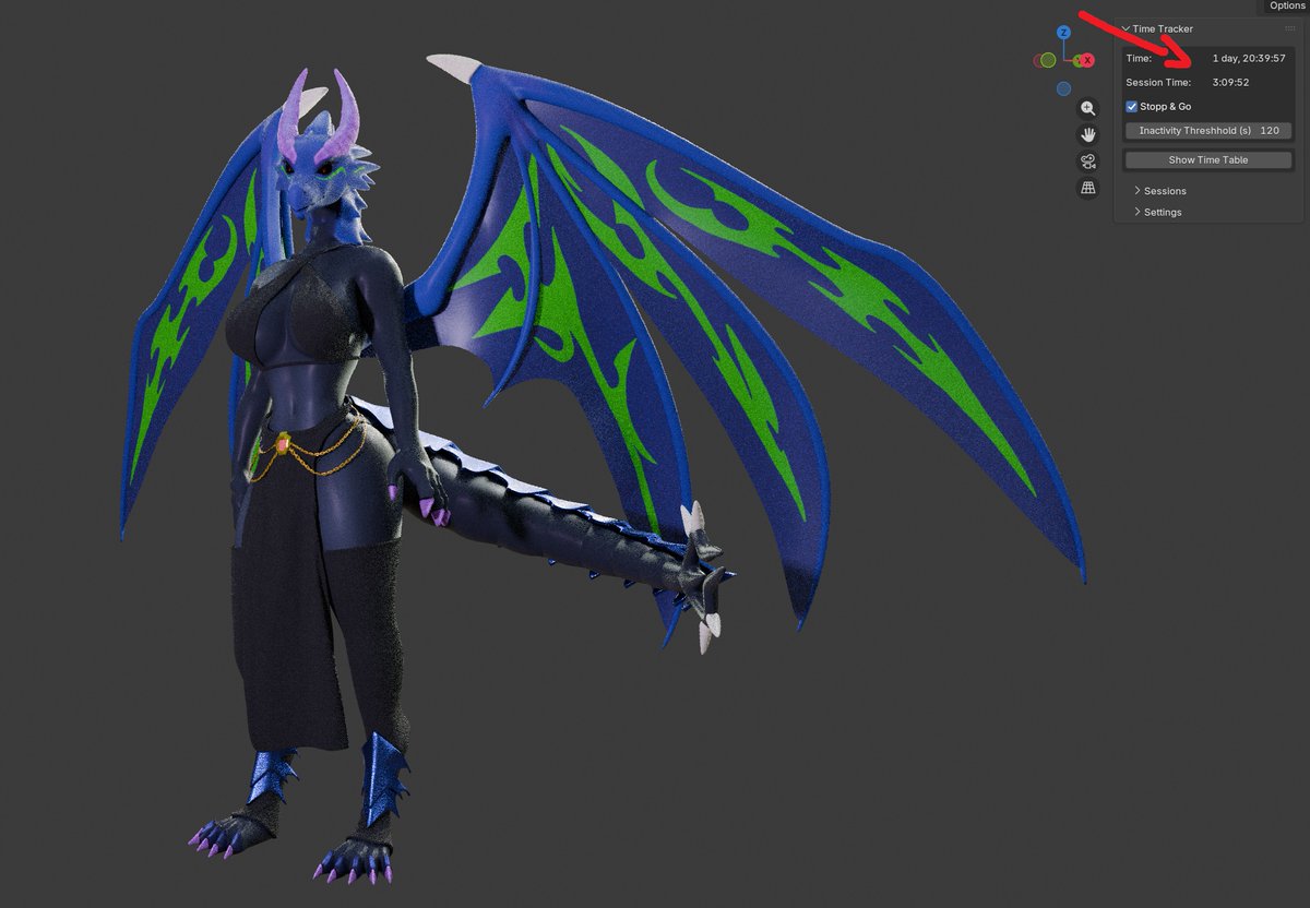 The dragon is judging you. Take a break. 
Yep the timer is right ^^
#furry #b3d #blender #characterdesign