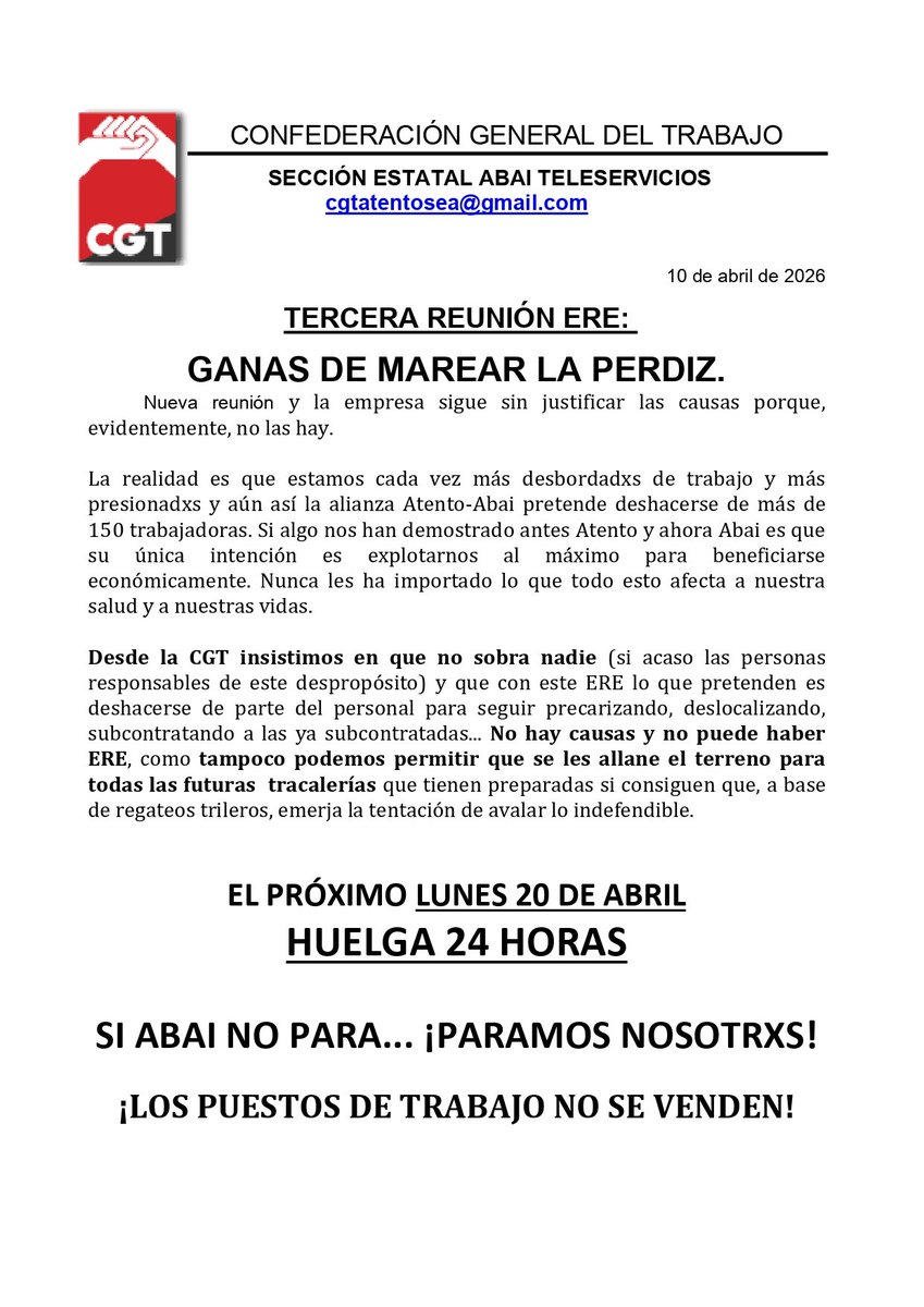 CGT en Abai Teleservicios Coruña -antes Atento tweet media