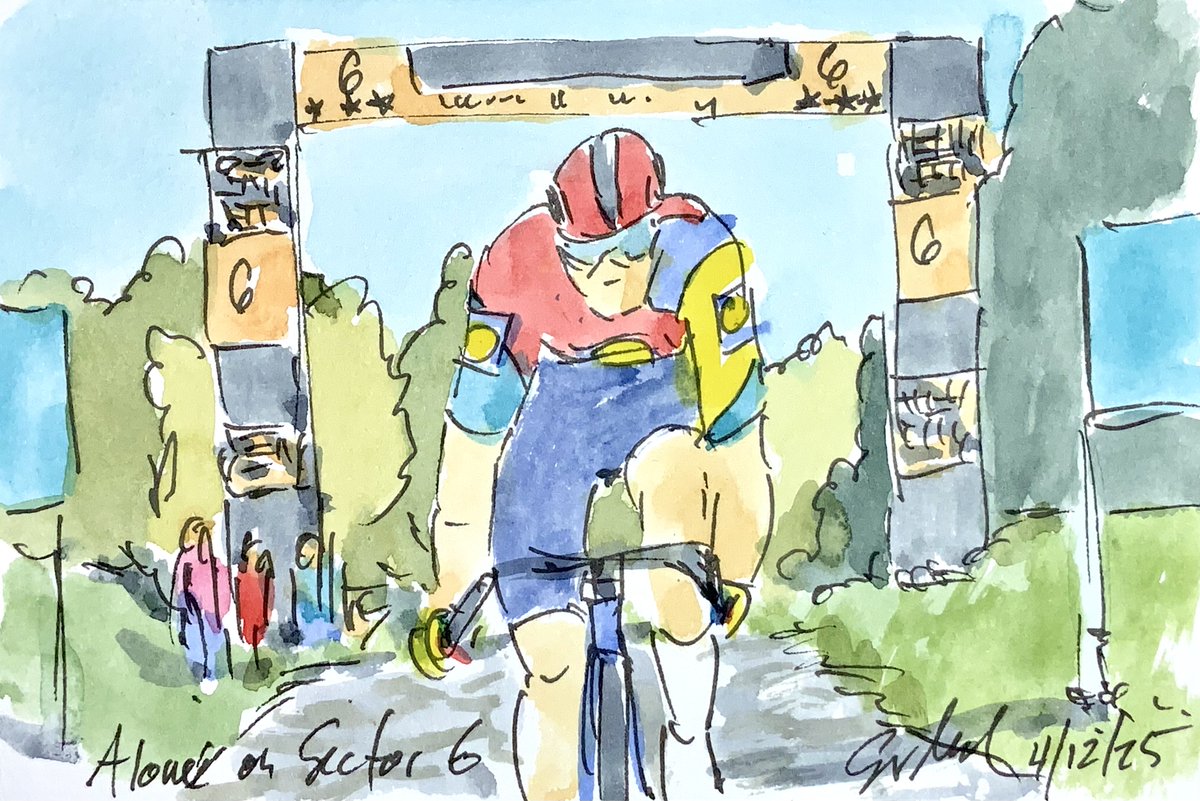 ArtofCycling's tweet image. 48 hours until I #paint #watercolors of #ParisRoubaix (both men &amp;amp; women) on Sunday! Here is one from 2025 entitled "Alone on Sector 6" still available at greigleach.com/large-multi-vi… #womenscycling #cycling #cyclisme #ciclismo #wielrennen