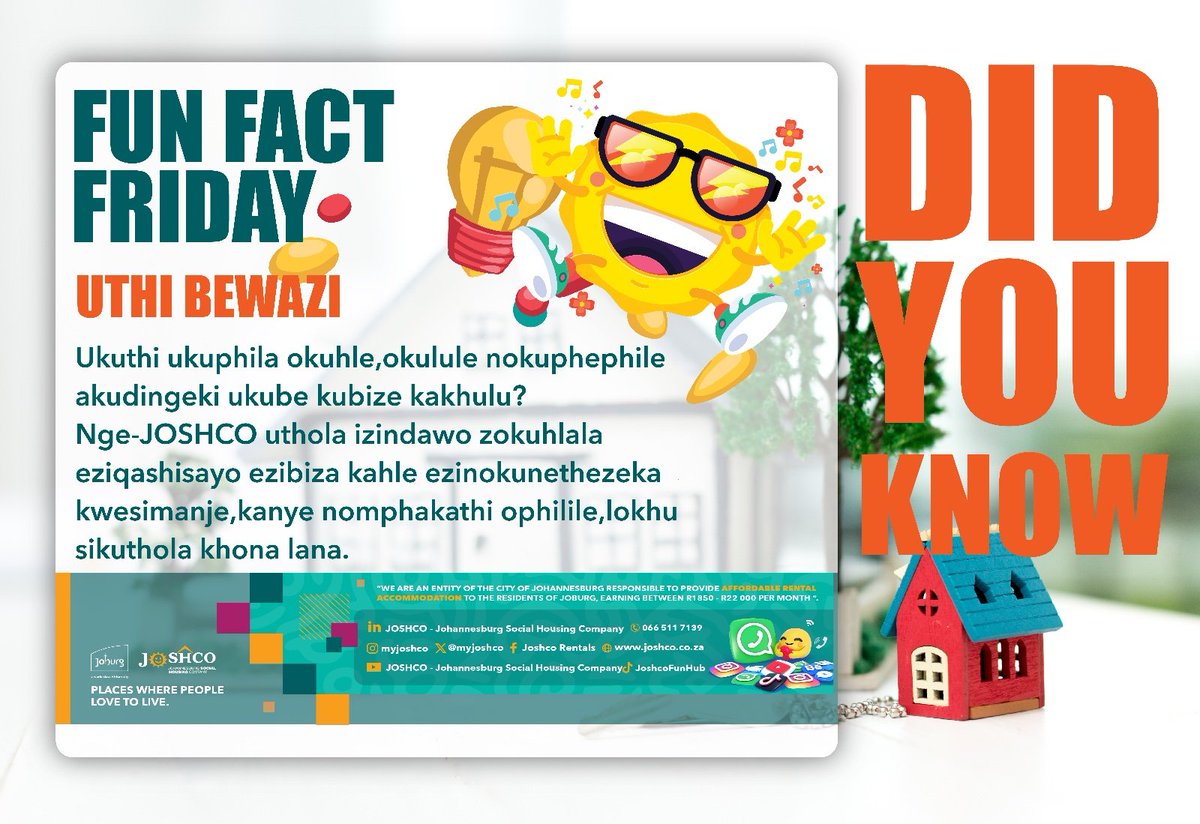 myjoshco's tweet image. Fun Fact Friday ‼️

#JOSHCOCares #JoburgCares #Funfact #HousingMatters