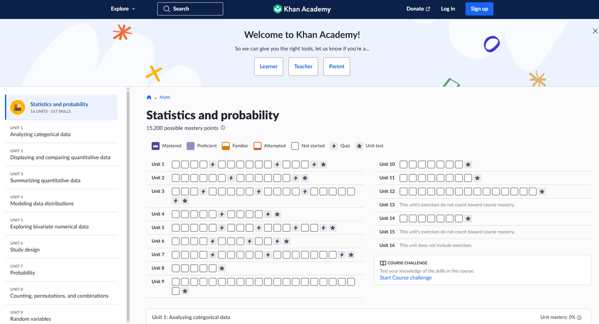 Franc0Fernand0's tweet photo. Khan Academy is always a great website. I wanted to brush up on my statistics and probability skills, and I found this course perfect. There are no prerequisites, and you won't need more than a few weeks to finish it. https://t.co/F4C7ZwTtwP