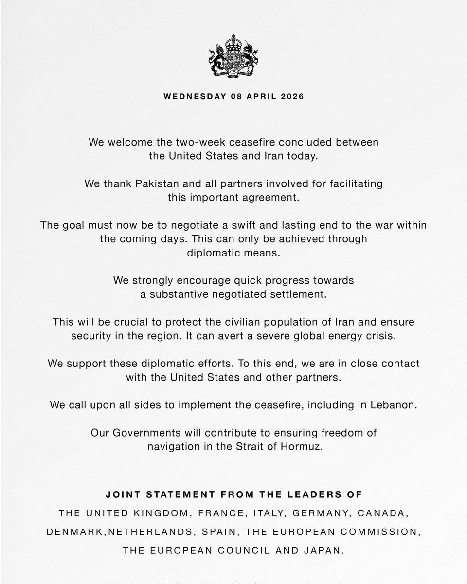 A collective declaration issued by the leaders of the United Kingdom, France, Italy, Germany, Canada, Denmark, the Netherlands, Spain, alongside the European Commission, the European Council, and Japan.

Pakistan Zindabad 🇵🇰