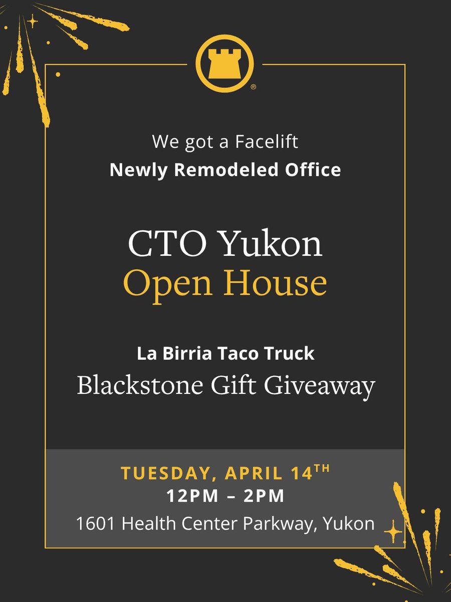 ChicagoTitleOK's tweet photo. 🎉 You're Invited! 🎉
Join us for our CTO Yukon Open House! 🏢✨ Grab a taco from the truck &amp; check our our newly remodeled space. 🌮

We can't wait to see you there! https://t.co/fdATlmhPur