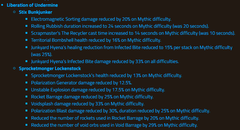there used to be a joke to wait for ion's guild to get to a boss for raid nerfs, now you just wait for Method to kill it and then it gets nuked on the next reset

not pictured: nerfs that made mythic forgeweaver araz into a 10 pull heroic boss