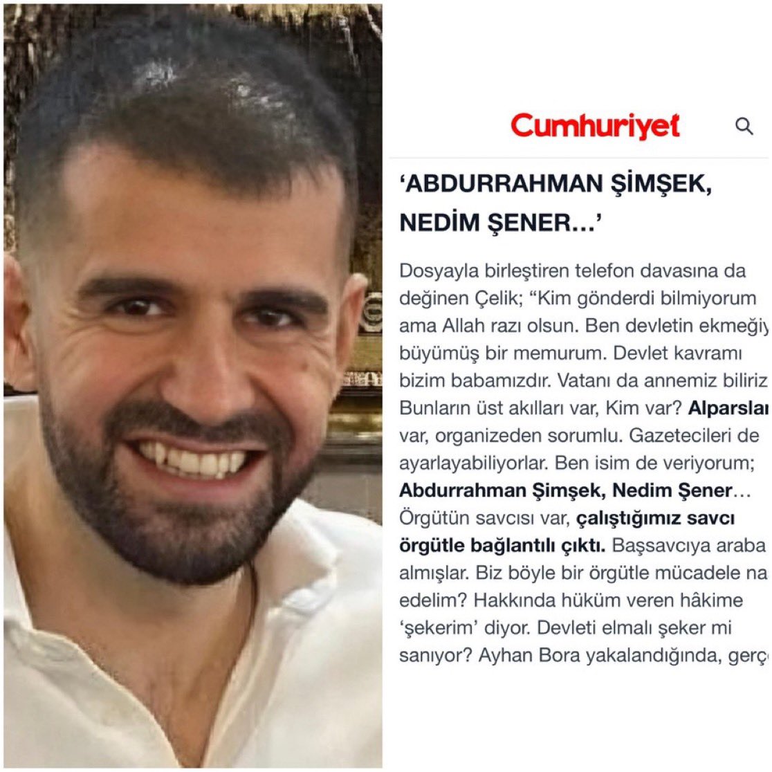 İddialar şok edici

Ayhan Bora Kaplan davasında eski Emniyet Müdür Yardımcısı Murat Çelik’ten korkunç iddialar:

“Bunların üst akılları var, Alparslan (E. Emniyet Müdür yardımcısı) var, organizeden sorumlu.

Gazetecileri de ayarlayabiliyorlar. İsim de veriyorum; Abdurrahman