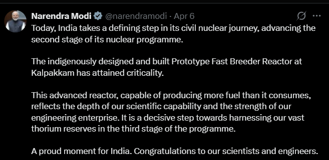 polimemedose's tweet photo. 6 अप्रैल 2026, रात 8:25 बजे कल्पक्कम में एक चिंगारी ने इतिहास रच दिया — भारत का 500 MW स्वदेशी फास्ट ब्रिडर रिएक्टर क्रिटिकल हो गया! 🔥
#KalpakkamPFBR #NuclearIndia https://t.co/vAvxoTWGyv
