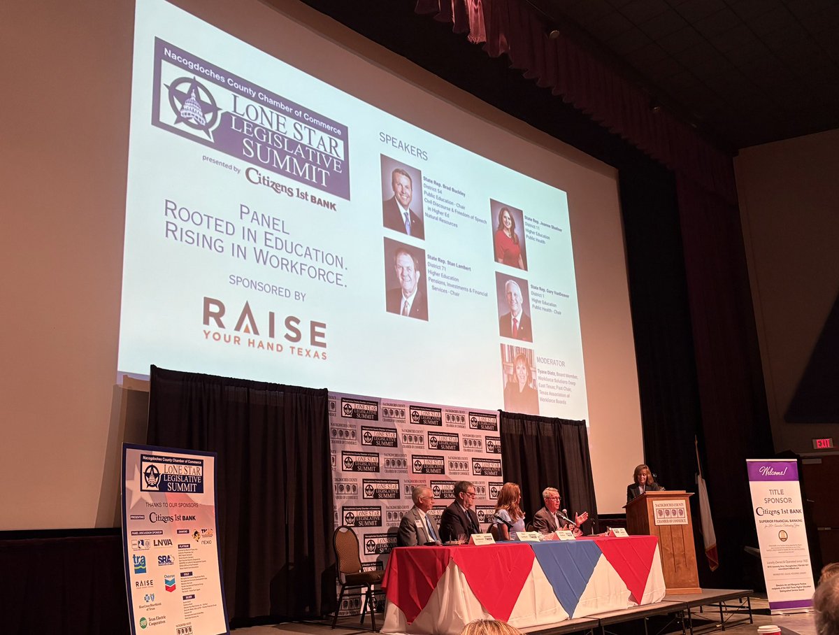 AmandaAdamez's tweet image. 📚🎓✏️Rooted in Education panel with @BradBuckleyDVM @RepStanLambert @joannefortexans @GaryVanDeaver during @NacChamber Lone Star Legislative Summit #easttx #publiced #txlege