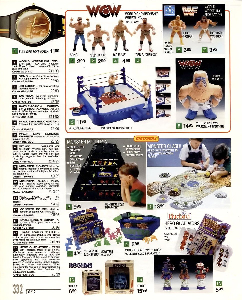 WWFWrestling1's tweet image. Two pages featuring WWF Hasbro &amp;amp; WCW Galoob figures taken from UK Index Catalogues in 1992. #WWF #WWF #WCW #Hasbro #Galoob