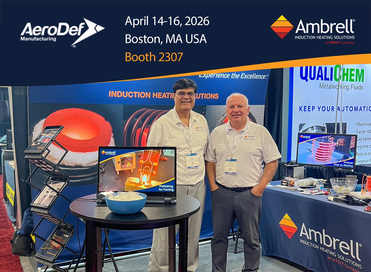ambrell's tweet image. We'll be at AeroDef/RAPID + TCT next week in Boston. Our team will be on-hand to discuss your process heating applications and demonstrate the benefits of induction heating. 

Visit booth 2307 to learn more!

#AeroDefManufacturing #InductionHeating