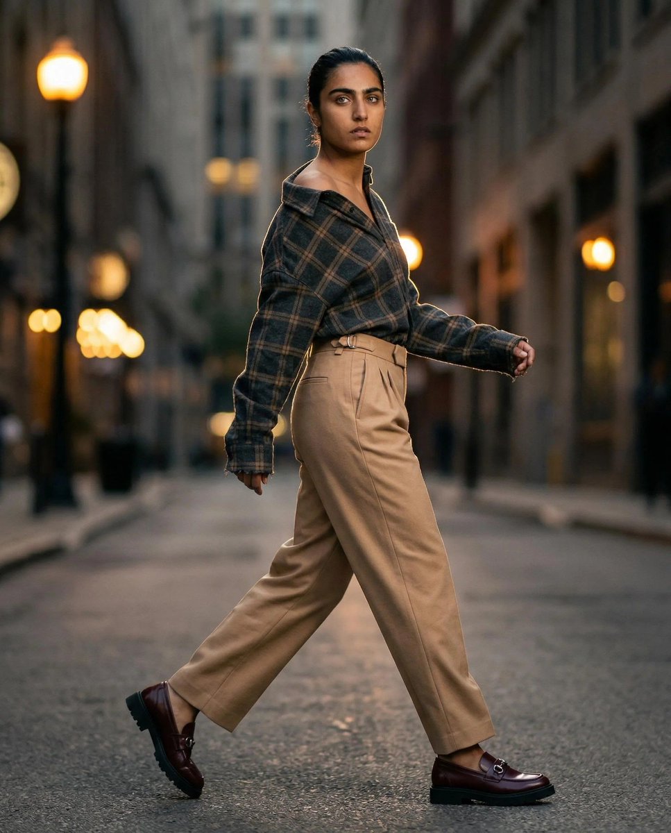 on_model_ai's tweet image. If you're still styling flannel with ripped skinny jeans, it's time to evolve. Oversized, structured checks paired with tailored wool trousers is the only way to do transitional dressing. Who disagrees? @voguemagazine

#onmodel #transitionalstyle #flannel #aifashion