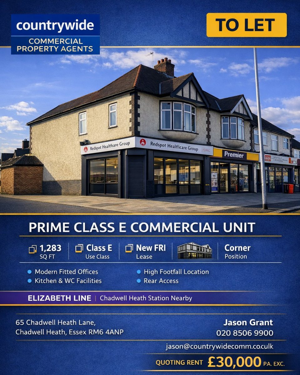 cwidecomm's tweet photo. CLASS E COMMERCIAL UNIT TO LET 

#CommercialProperty #ToLet #ChadwellHeath #LondonProperty #RetailUnit #OfficeSpace #ClassE #PropertyToLet #EssexProperty #BusinessSpace #ShopToLet #CommercialAgent https://t.co/kODbNYaaSW