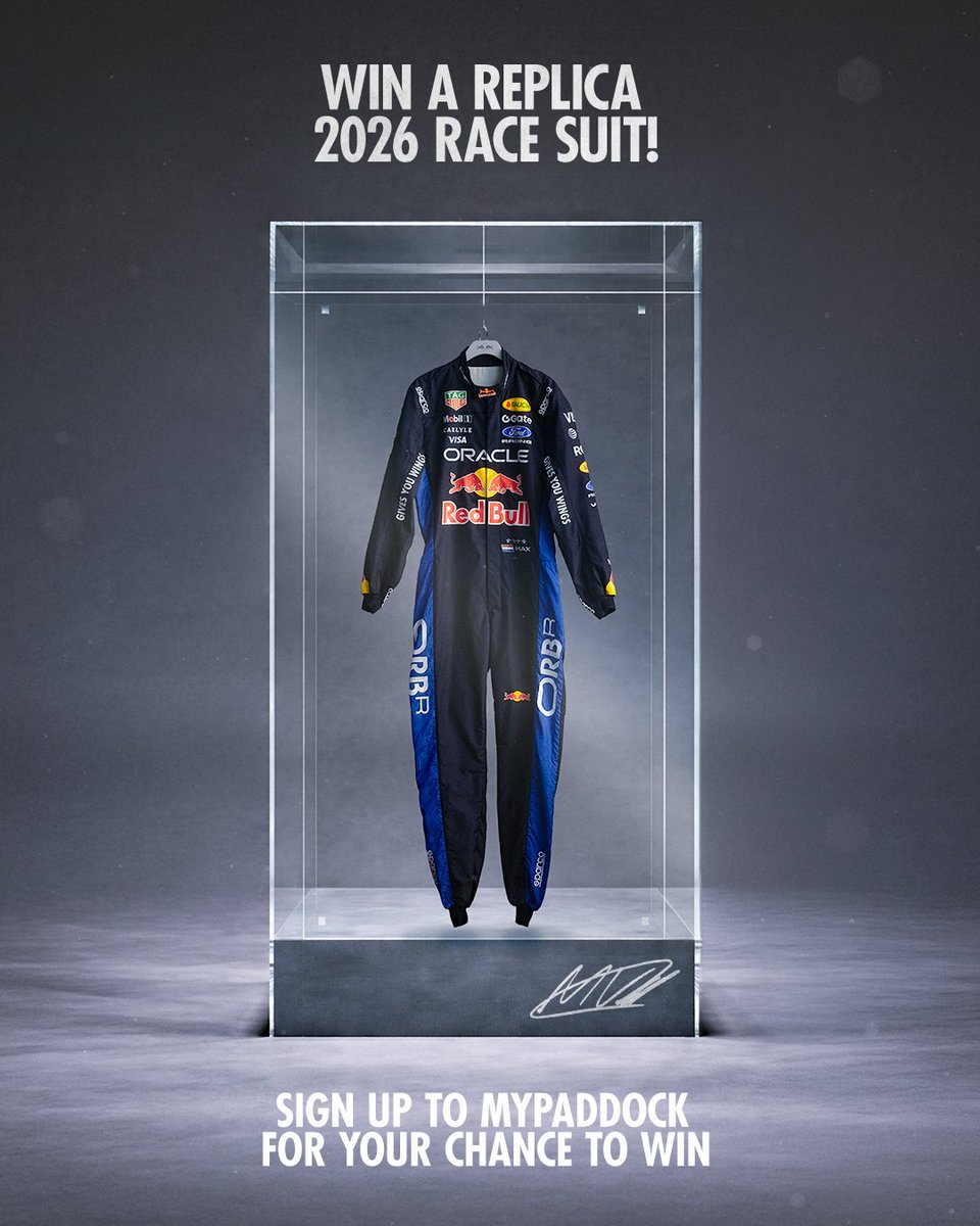 redbullracing's tweet photo. Signed, framed, and it could be yours ✍️ We're giving away a replica Max Verstappen race suit 🦁

Answer one question correctly on MyPaddock for the chance to win 🏆

🔗 https://t.co/dXZIEnraez https://t.co/sWPTIfG9Xa