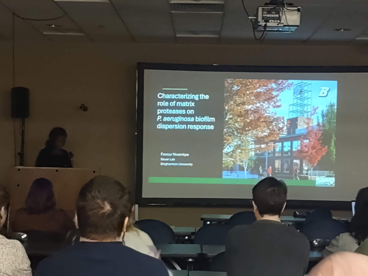 asm_eny's tweet photo. To end our talk sessions, we have Favour Nwankpa from SUNY Binghamton presenting on “Characterizing the role of matrix proteases in Pseudomonas aeruginosa biofilm dispersion response”. We will have a quick lunch before the poster session!
#ENYSCASM #ENYASM #ASM #Symposium https://t.co/GZBTNC7Gvi