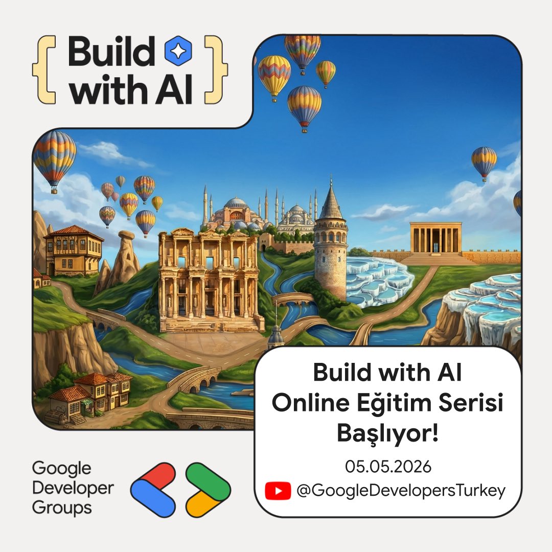 Türkiye’nin farklı şehirlerindeki GDG toplulukları olarak, sizi 3 hafta sürecek dijital bir serüvene davet ediyoruz: Build With AI Online!

📅 5 Mayıs 20.30'da Google Developers Turkey YouTube Kanalında!
👉 Detaylar, Kayıt ve Web Sitesi: rsvp.withgoogle.com/events/build-w…