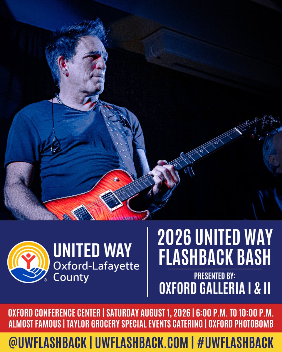 2026 United Way Flashback Bash, Presented by Oxford Galleria I &amp; II 
Saturday August 1, 2026 
6:00 p.m. to 10:00 p.m. 

Come as you are, as you were, or however you want to be! 

🔥⏮️ uwflashback.com ⏮️🔥 

#FlashbackFriday #UWFlashback #UWOxfordMS