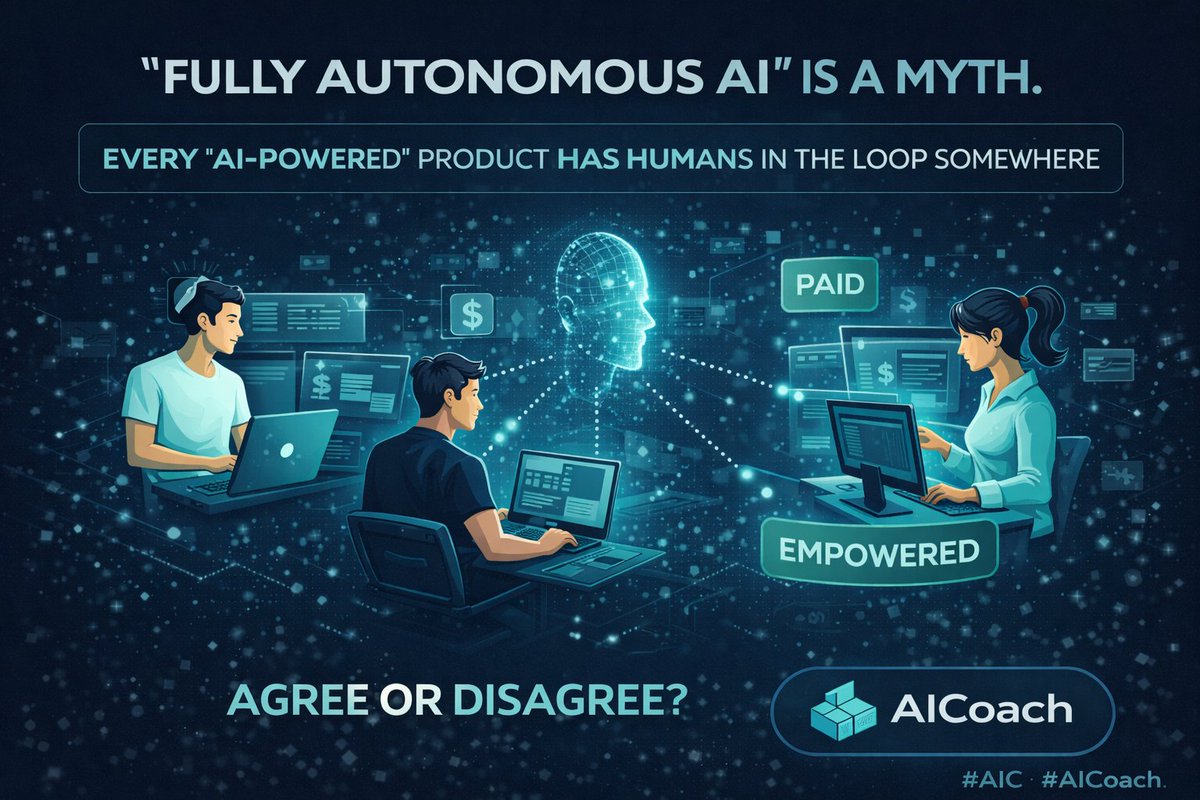 Hot take:

"Fully autonomous AI" is a myth sold by companies that want to hide the human labor behind their products.

Every "AI-powered" product has humans in the loop somewhere.

The question isn't WHETHER humans are involved.
The question is whether they're PAID and EMPOWERED.