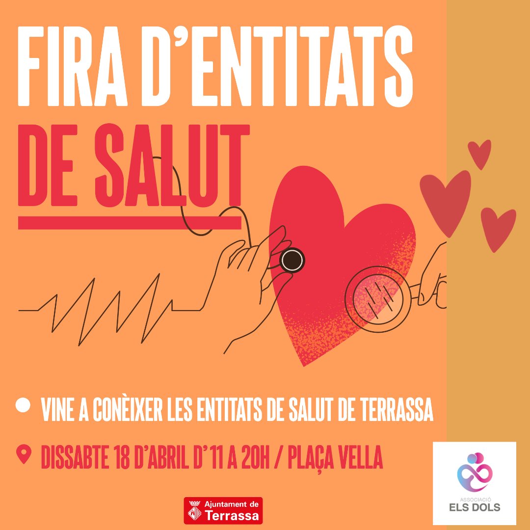 KandyFormadora's tweet photo. ℹ️ Torna la Fira d'Entitats de Salut de Terrassa el dia 18 d'abril!!!!!!!

💯 Les entitats de salut treballem per promoure la salut i hàbits saludables.

😊 Allà podras saber tot el que fem!!!

#taulaentitatsdelasalut @ajterrassa https://t.co/gsAvxqwiV7