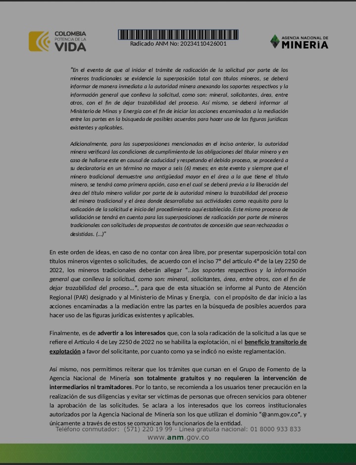 Adicionalmente, para las superposiciones mencionadas en el inciso anterior, la autoridad
minera verificará las condiciones de cumplimiento de las obligaciones del titular minero y en
caso de hallarse este en causal de caducidad y respetando el debido proceso, debe liberar 🗺️